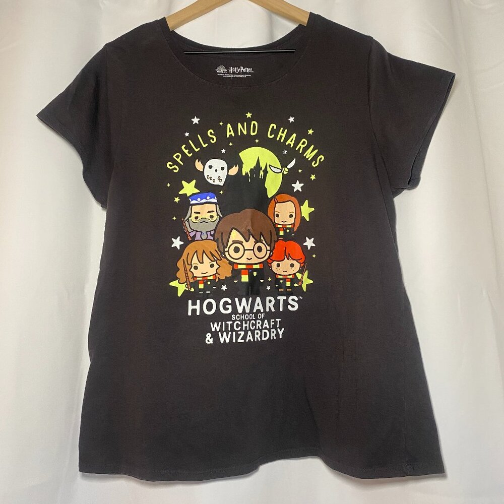 Harry Potter Spells and Charms Glow in the Dark T-Shirt Womens L Graphic EUC